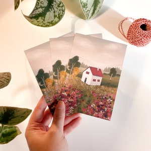 Einsames Häuschen Grußkarte – Verträumte Blumenwiese, Ideal für liebevolle Nachrichten und besondere Anlässe!