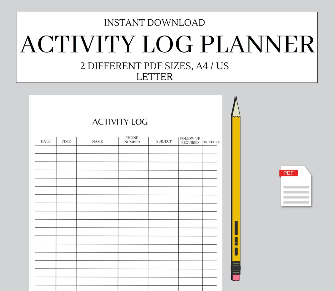 Activity Log. Activity Tracker Template. Activity and Etsy