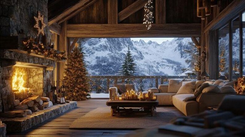Cozy Christmas Cabin Prints | Winter Chalet Wall Art | Festive ...