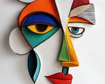 4 impresiones artísticas de rostros abstractos: Decoración moderna para el hogar (descarga digital)