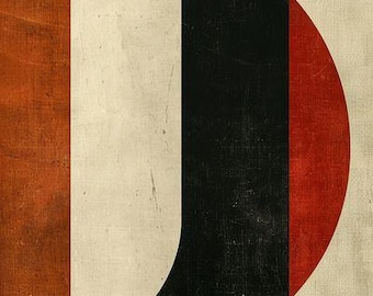 Impressão abstrata moderna de meados do século XX – Arte de parede geométrica retrô em vermelho, preto e bege, pôster digital minimalista