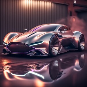 Impression d&#39;art voiture Aston Martin futuriste : téléchargement numérique carré