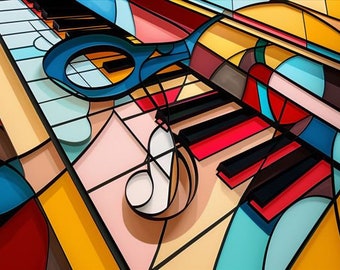 Abstract Piano Art Print: Colorful Music Room Decor (digital