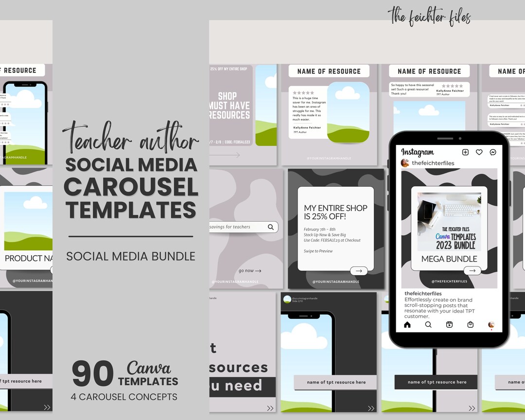 Teacher Author Social Media Carousel Templates | Canva (digital ...