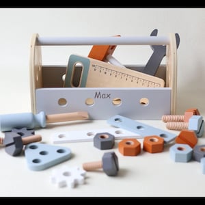 Personalisierter Werkzeugkoffer aus Holz – Montessori Spielzeug mit Namen – Geschenk für Kinder – Handwerksspielzeug Junge