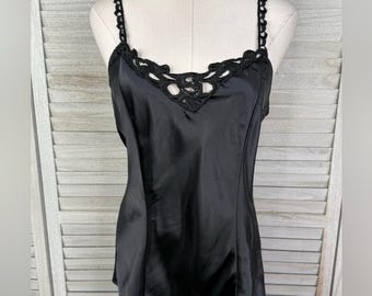 CINEMA ETOILE Top de lencería de satén negro vintage de los años 90-Y2K para mujer (talla grande)