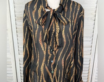 Blusa vintage IMPRESSIONS de los años 80 y 90 con estampado de cebra y guepardo y lazo extraíble - XL