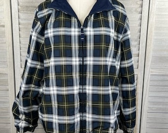 CATALINA Vintage Women's Full Zip Windbreaker Green/Blue Plaid-Large