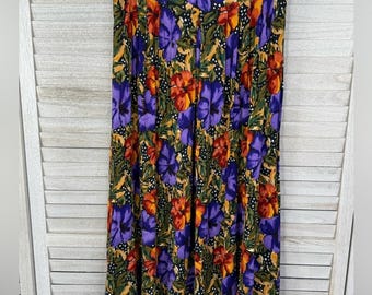 FRANCINE BROWNER (Mujer) Falda midi vintage de gasa arrugada con estampado floral de los 80 - 18