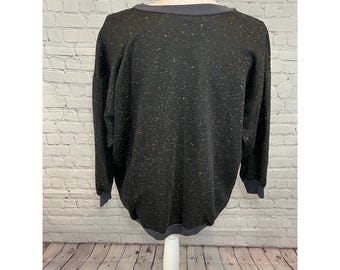 Vintage Crewneck Sweatshirt Black w Flecks of Color & Navy Trim-Medium