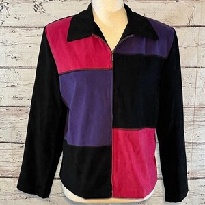 BRIGGS NY Vintage Faux Suede Zip Up Shirt Colorblock Black/Multi-10P