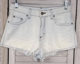 CAR MAR Light Wash Jean Shorts with Dark Stitching & Frayed Hem-25