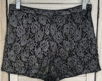 SPARKLE & FADE Black Metallic Lace Overlay Shorts with Zip Back-4