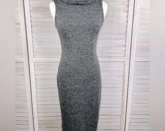 VESTIDO SUÉTER SIN MANGAS CERRADO VESTIDO VINTAGE CON CUELLO VUELTO GRIS-S