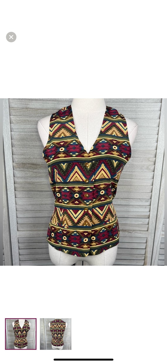 NEIMAN MARCUS Women's Vintage 80's Southwestern Pattern Silk Vest-Small