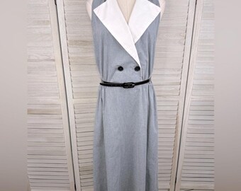 Vestido midi sin mangas con cinturón de AVON FASHIONS Vintage Union Made gris/blanco - 13/14