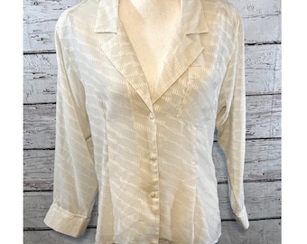 PIERRE CARDIN Blusa Vintage 80's con Botones y Bolsillo Crema-8