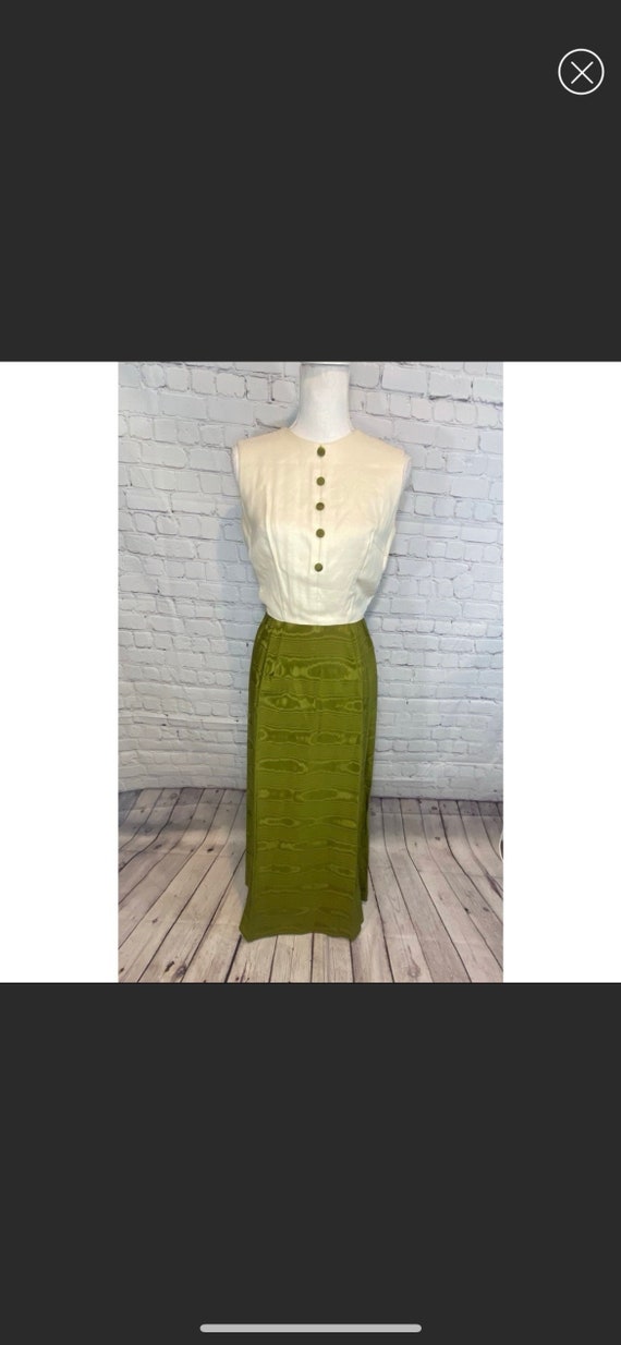 MIDGE GRANT Vintage 1970's Cream & Green Silk Maxi