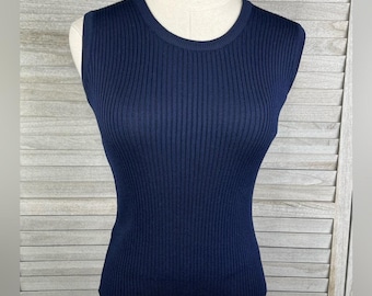 MARISA CHRISTINA Top sin mangas de punto acanalado vintage de los años 70 y 80 Azul marino-M