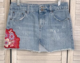 Minifalda vaquera SO Y2K con apliques florales 100 % algodón - 7