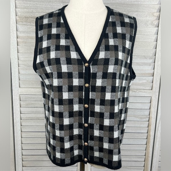 CRYSTAL KOBE Vintage Sweater Vest Multi Check-Large