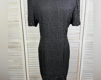 Vestido de cóctel vintage de seda con cuentas de los años 80 y 90 de STENAY, color negro, 12