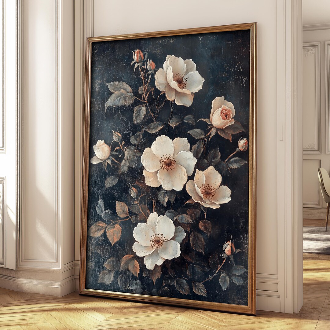 Moody Pink Roses Art Print | Dark Academia High Black Floral Quality ...