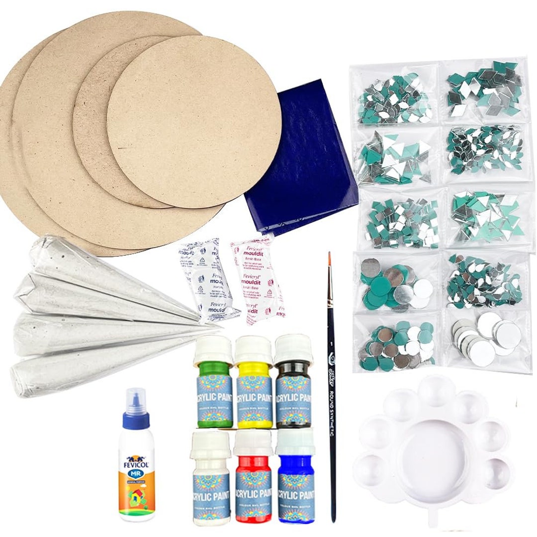 DIY Creatives DIY Lippan Art Kit - Clay Powder, White Paint,  Plastic Cone