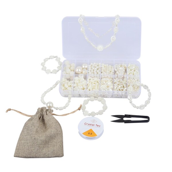 Kit de création de perles pour enfants Créez vos propres bracelets et colliers ! Comprend 12 couleurs de perles assorties, un élastique de 0,7 m, un coupe-fil, un sac en jute