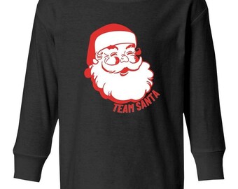 Team Santa Toddler Long Sleeve Jersey Tee Shirt for Son or Daughter | Christmas L/S Santa T-Shirt | Holiday Long Sleeve for Child