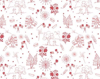 Firework Fields Independence Toile White- 12.60/yard