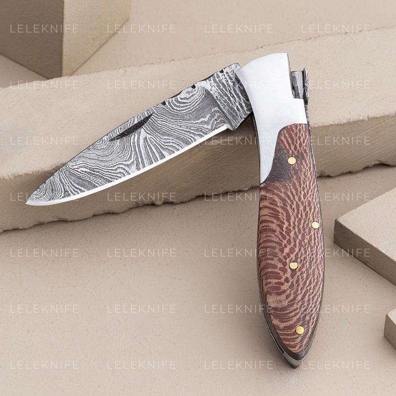 Handmade Damascus steel Pocket Gift For Men Groomsman Personalized Gift Wedding Anniversary Gift Valentine's Day Gift for Lover Husband Kachnar wood