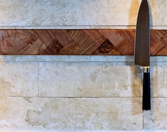 Herringbone Walnut Magnetic Knife Holder - Wall Mount Knife Rack