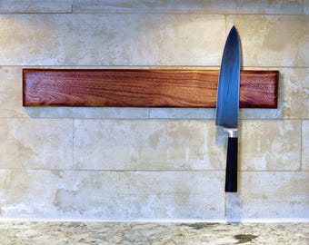 Portacuchillos magnético de nogal hecho a mano: soporte para cuchillos de pared