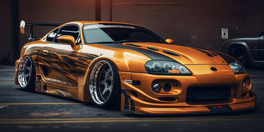 Mk4 Toyota Supra in sorprendente verniciatura da corsa arancione e nera  Perfetto per gli appassionati di auto -  Italia