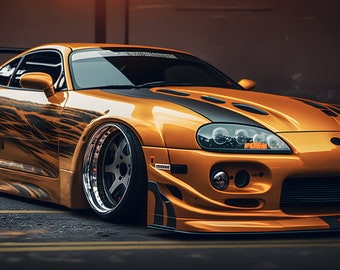 Orange & Black Mk4 Toyota Supra Racing Car Print (4K Digital Image)