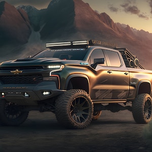 Ultimativer Off-Roading 2020 Chevy Silverado in einem bergigen Tal