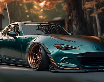 Autumn Drive: 2022 Mazda Miata with Wide-Body Kit and Glossy Green Paint