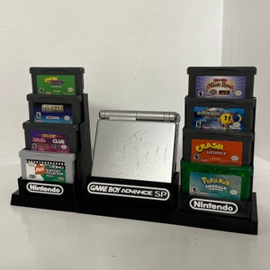 Nintendo Game Boy Advance SP and 18 Game Cartridges Display/Stand/Holder - DISPLAY ONLY (Customize Colors For Free)
