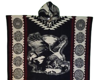 Alpaca Poncho Black eagle Handcrafted by Indigenous Hands. Soft and warm with hood. One size and Unisex use.