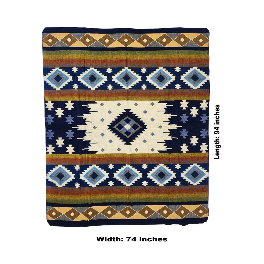 Navajo Alpaca blue Kyanite Queen Size Wool Blanket. Throw Blanket