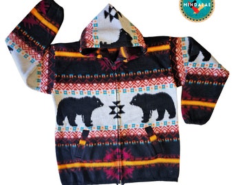 Alpaca Jacket Native southwestern (Bear) Zip Up Hoodie,Unisex use Handcrafted by Indigenous Hands. Soft and warm,Gift Ideas.