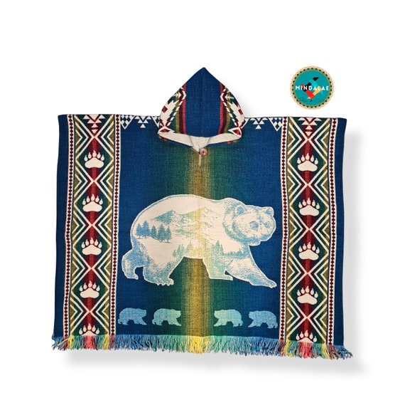 Poncho en alpaga et amoureux des ours, fabriqué à la main par des