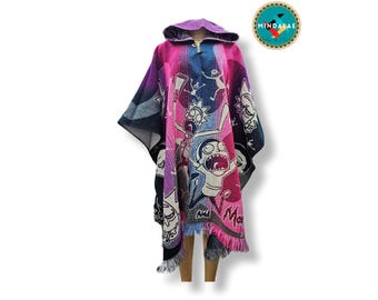 Alpaca poncho unique exclusive rick and morty  Handcrafted by Indigenous Hands. Soft and warm with hood. One size and Unisex use.