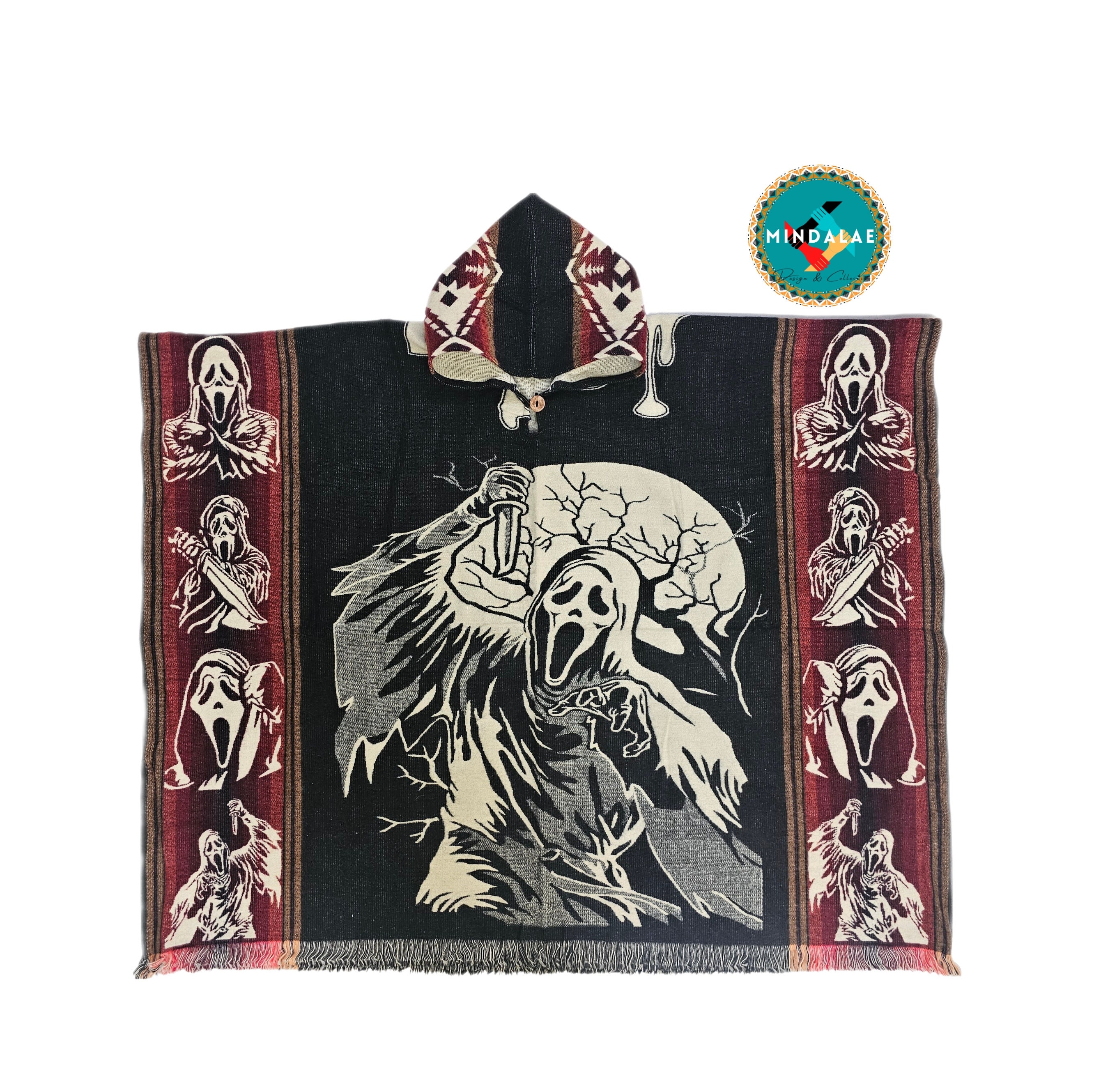 Alpaca poncho unique exclusive Halloween Horror design  Handcrafted by Indigenous Hands. Soft and warm One size and Unisex use.Gift ideas!!