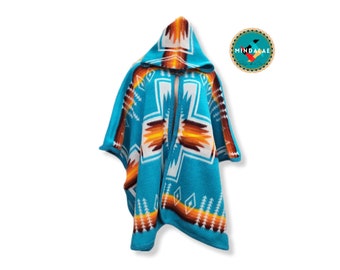 Alpaca Cape. beautiful turquoise tone Handcrafted by Indigenous Hands. Soft and warm with hood. One size.Gift ideas. FREE SHIPPING .