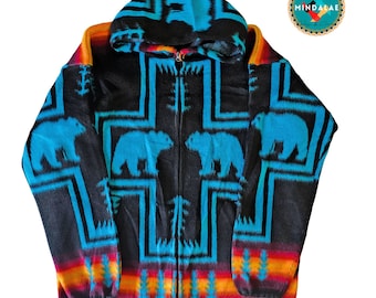 Alpaca Jacket Native southwestern Bear Zip Up Hoodie  Handcrafted by Indigenous Hands. Soft and warm, Gift Ideas.