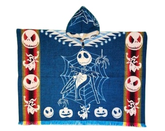 Night Before Christmas Alpaca Poncho ( Blue) . Unisex use with hood. Soft, warm and unique design