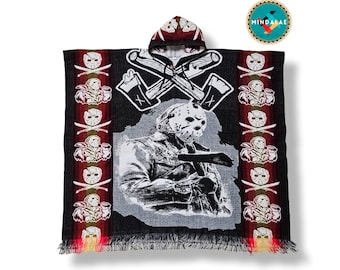 Alpaca poncho Halloween Horror Handcrafted by Indigenous Hands,unique exclusive design.One size and Unisex use ,soft and warm Gift ideas!!
