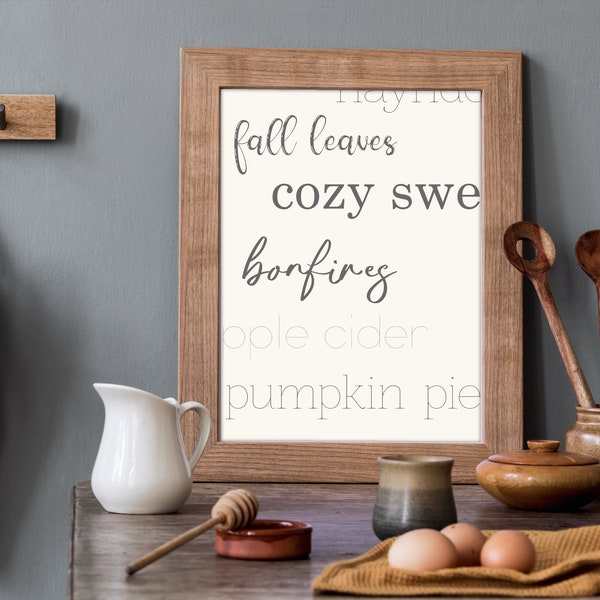 Fall Wall Art, Script Font Quote, Minimalist Digital Download, Autumn Poster - Fall is in the Air, Leaves, Cozy, Pumpkin, Apple Cider